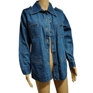 1970s Denim Wingtip Button Up Multiple Pockets Jacket Work Leisure Womens SZ Med